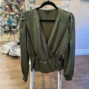 GUESS Green Polka Dot Wrap Top